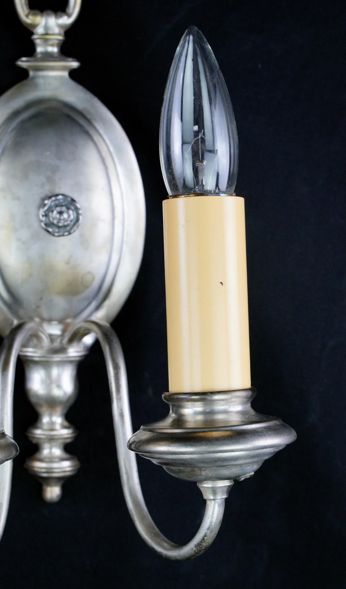 Restored Pair Of Colonial Nickeled Brass 2 Arm Wall Sconces 9 Restored Pair Of Colonial Nickeled Brass 2 Arm Wall Sconces - Image 7