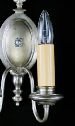 Restored Pair Of Colonial Nickeled Brass 2 Arm Wall Sconces 21 Restored Pair Of Colonial Nickeled Brass 2 Arm Wall Sconces -OGT Sale Store q283293 08