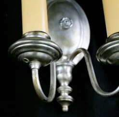 Restored Pair Of Colonial Nickeled Brass 2 Arm Wall Sconces 22 Restored Pair Of Colonial Nickeled Brass 2 Arm Wall Sconces -OGT Sale Store q283293 09