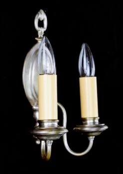 Restored Pair Of Colonial Nickeled Brass 2 Arm Wall Sconces 23 Restored Pair Of Colonial Nickeled Brass 2 Arm Wall Sconces -OGT Sale Store q283293 10