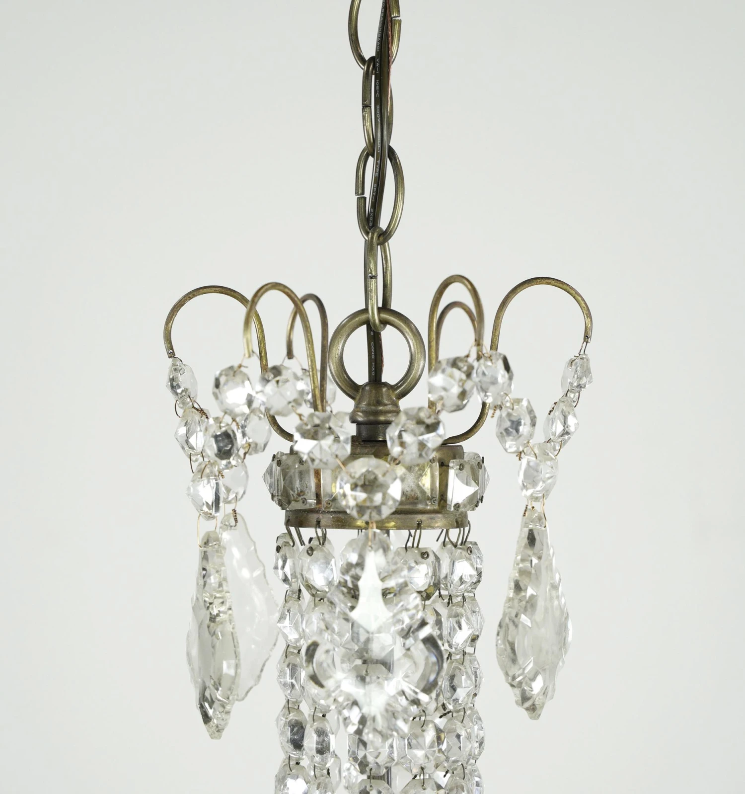 Restored Empire Crystal 6 Arm Brass Frame Chandelier 7 Restored Empire Crystal 6 Arm Brass Frame Chandelier - Image 5