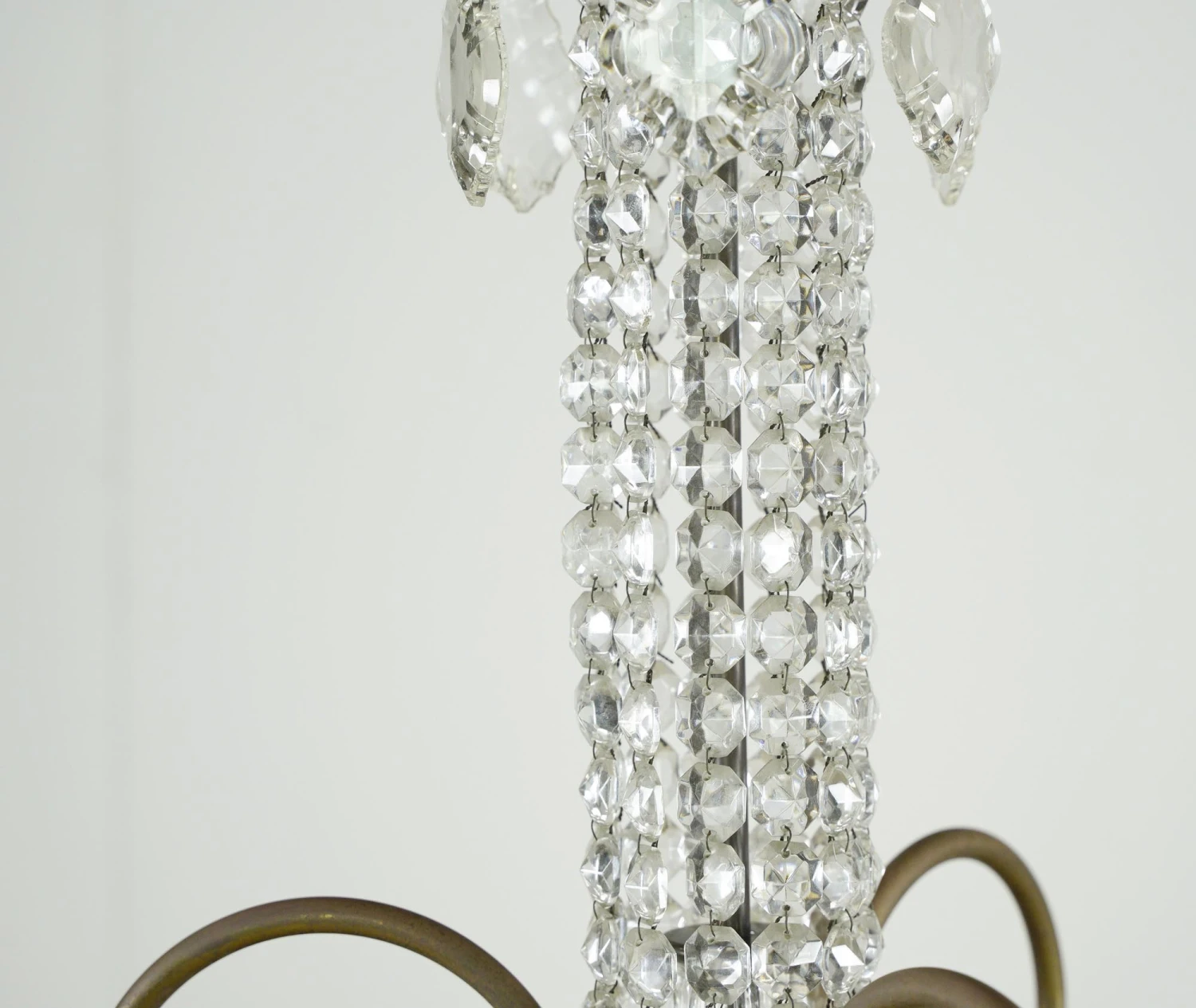 Restored Empire Crystal 6 Arm Brass Frame Chandelier 8 Restored Empire Crystal 6 Arm Brass Frame Chandelier - Image 6