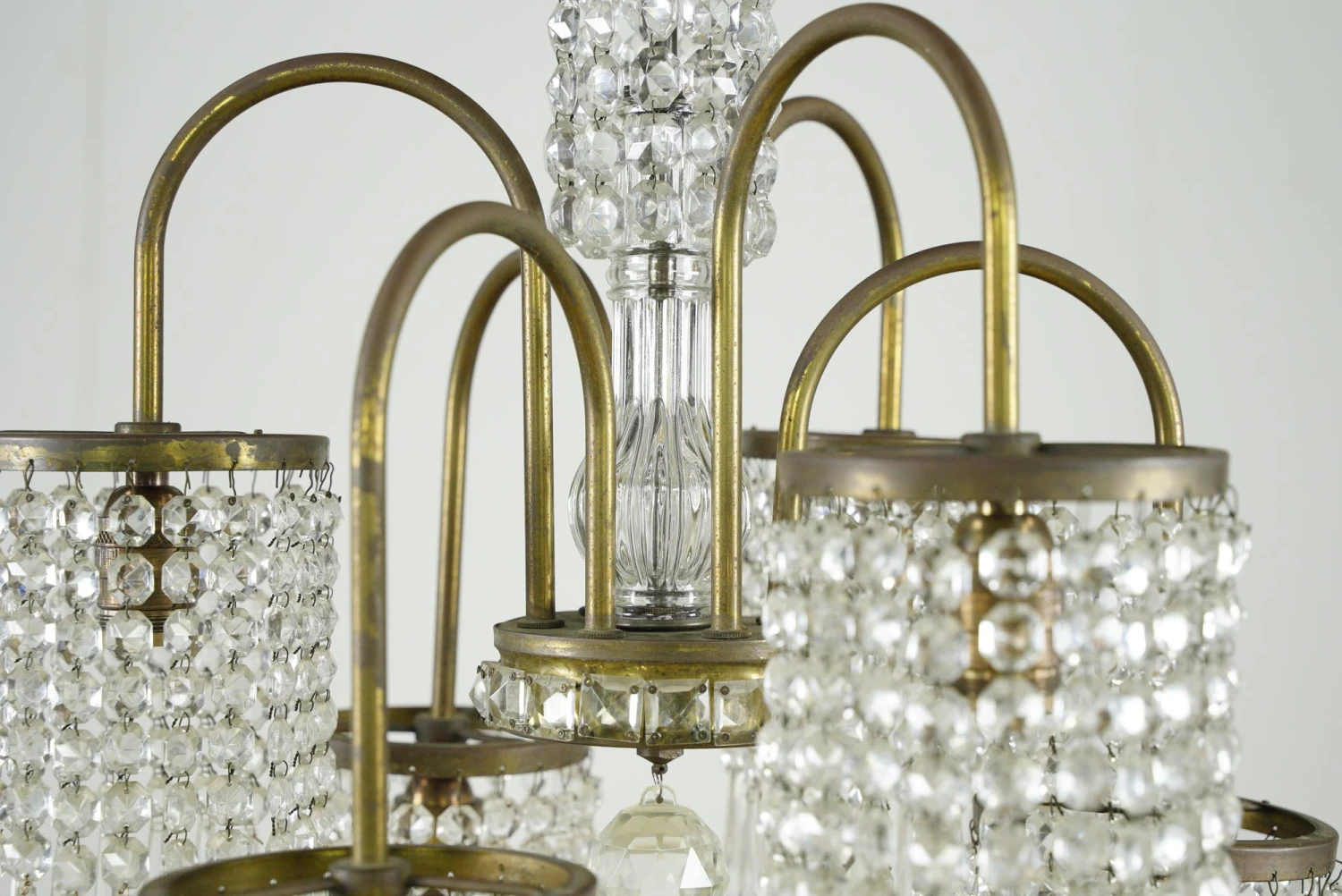 Restored Empire Crystal 6 Arm Brass Frame Chandelier 9 Restored Empire Crystal 6 Arm Brass Frame Chandelier - Image 7