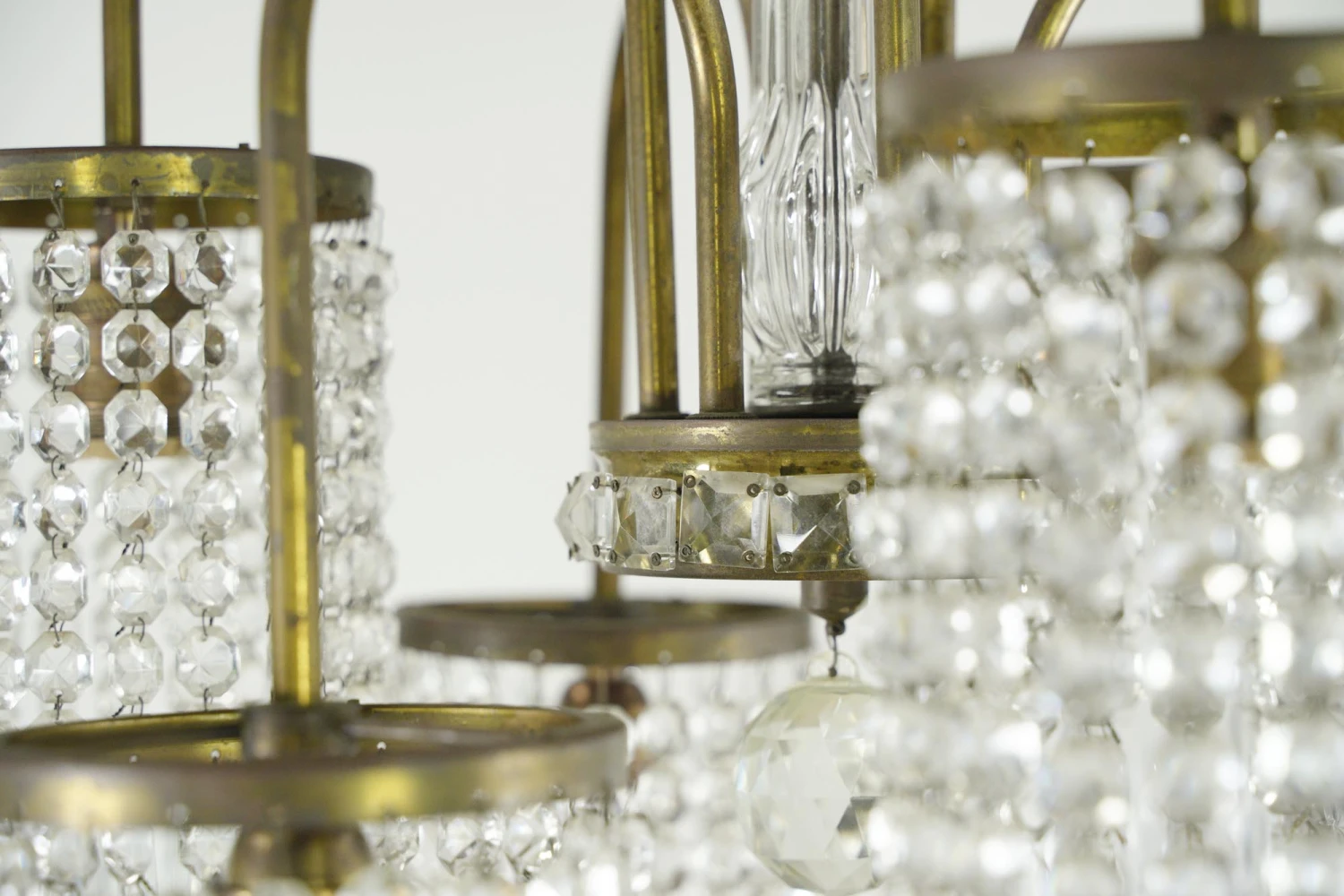 Restored Empire Crystal 6 Arm Brass Frame Chandelier 12 Restored Empire Crystal 6 Arm Brass Frame Chandelier - Image 10