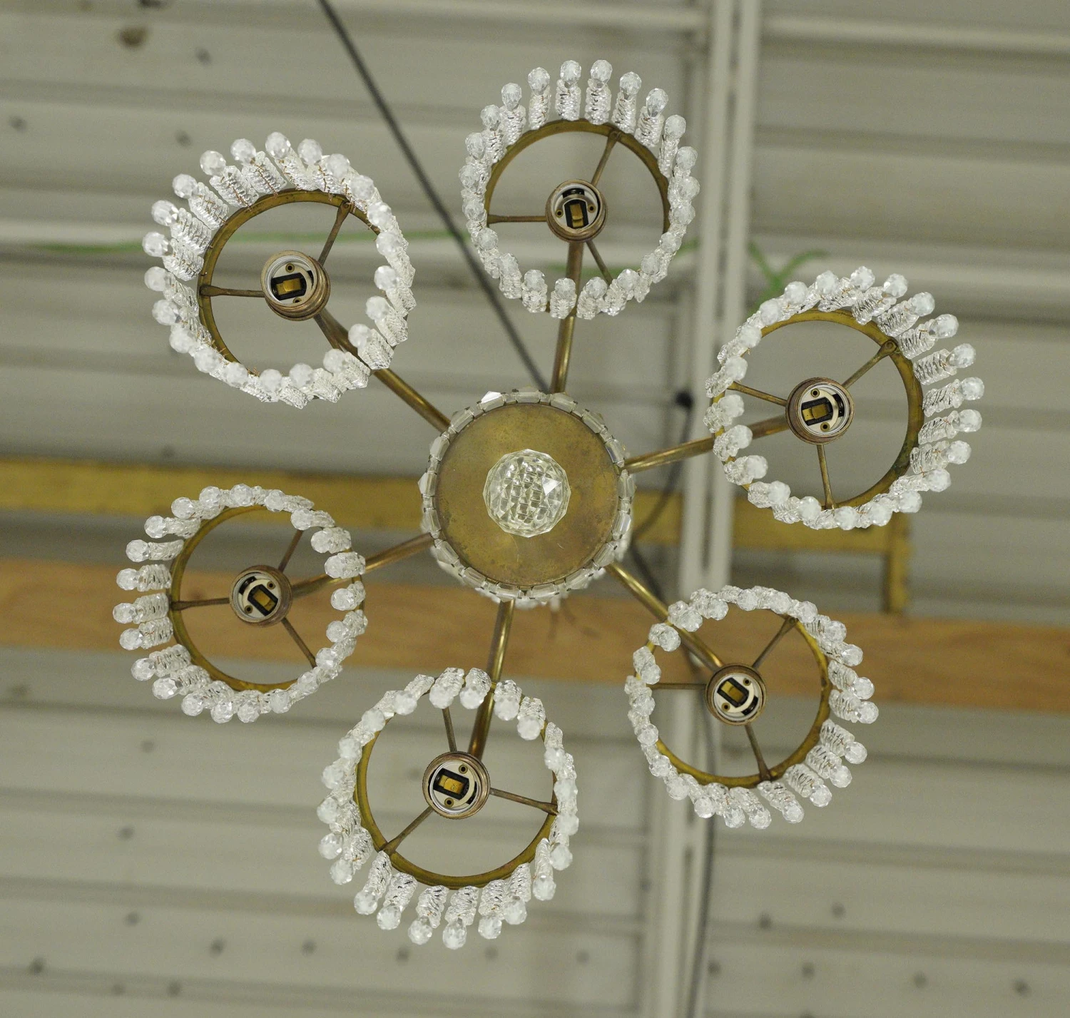 Restored Empire Crystal 6 Arm Brass Frame Chandelier 13 Restored Empire Crystal 6 Arm Brass Frame Chandelier - Image 11