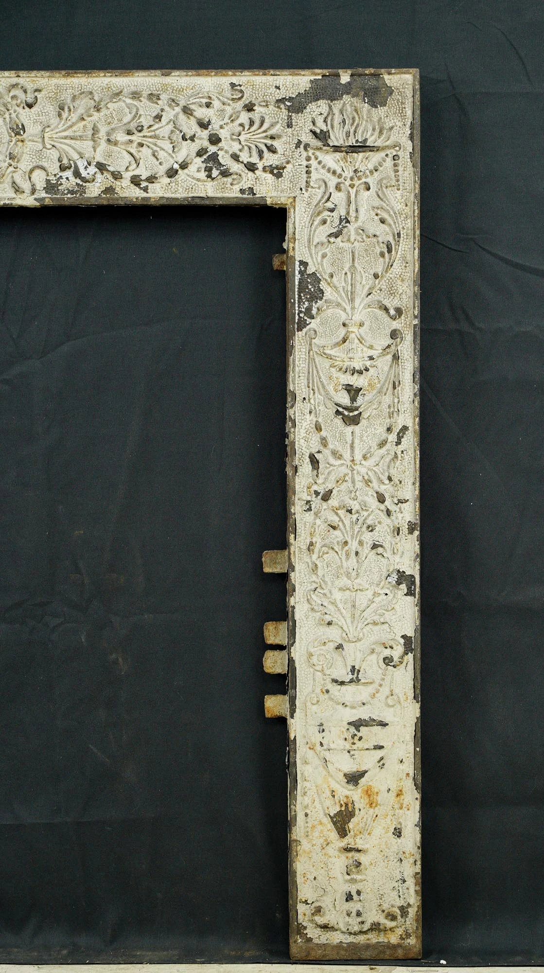 Antique Victorian White Painted Cast Iron Fireplace Insert Surround 6 Antique Victorian White Painted Cast Iron Fireplace Insert Surround - Image 4