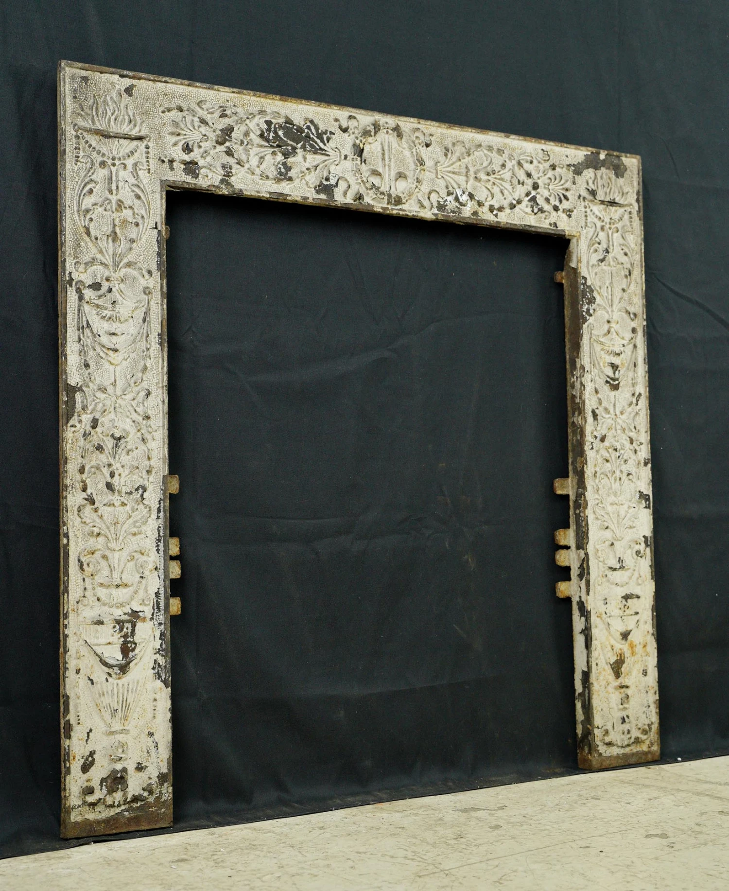 Antique Victorian White Painted Cast Iron Fireplace Insert Surround 7 Antique Victorian White Painted Cast Iron Fireplace Insert Surround - Image 5