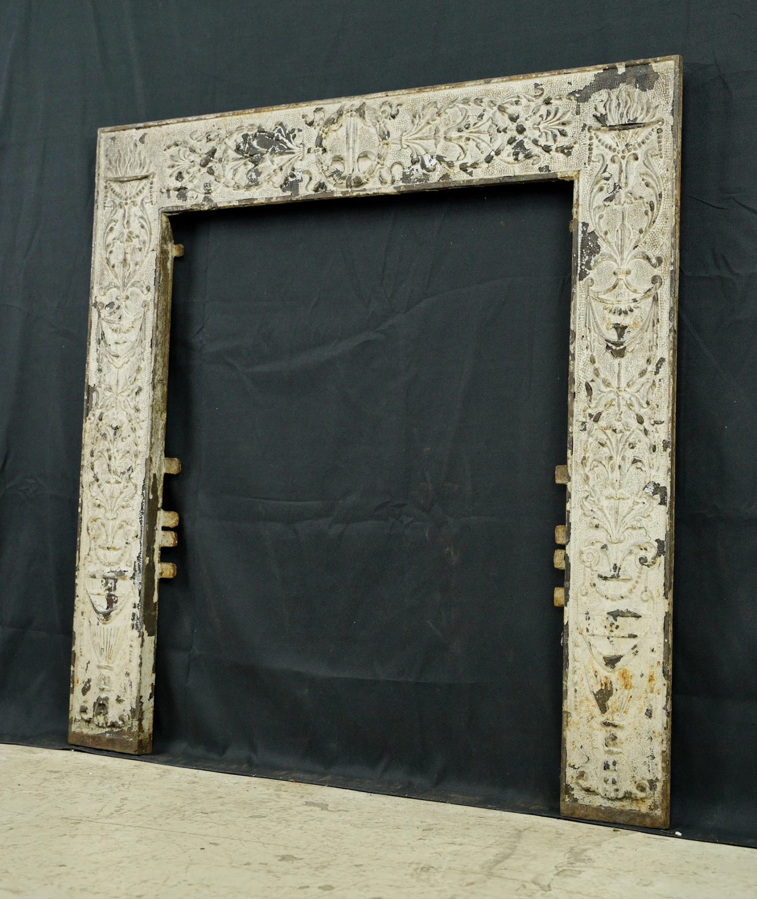 Antique Victorian White Painted Cast Iron Fireplace Insert Surround 8 Antique Victorian White Painted Cast Iron Fireplace Insert Surround - Image 6