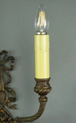 Pair Of French Ribbon & Floral Basket 2 Arm Brass Wall Sconces 14 Pair Of French Ribbon & Floral Basket 2 Arm Brass Wall Sconces -OGT Sale Store q283401 04