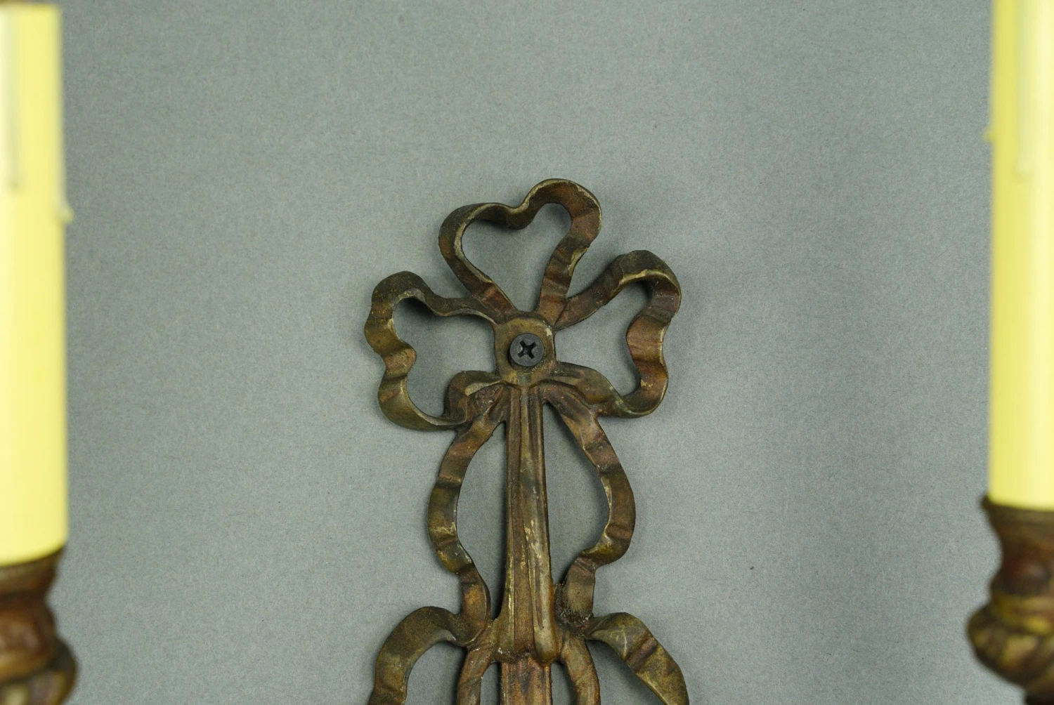 Pair Of French Ribbon & Floral Basket 2 Arm Brass Wall Sconces 8 Pair Of French Ribbon & Floral Basket 2 Arm Brass Wall Sconces - Image 6