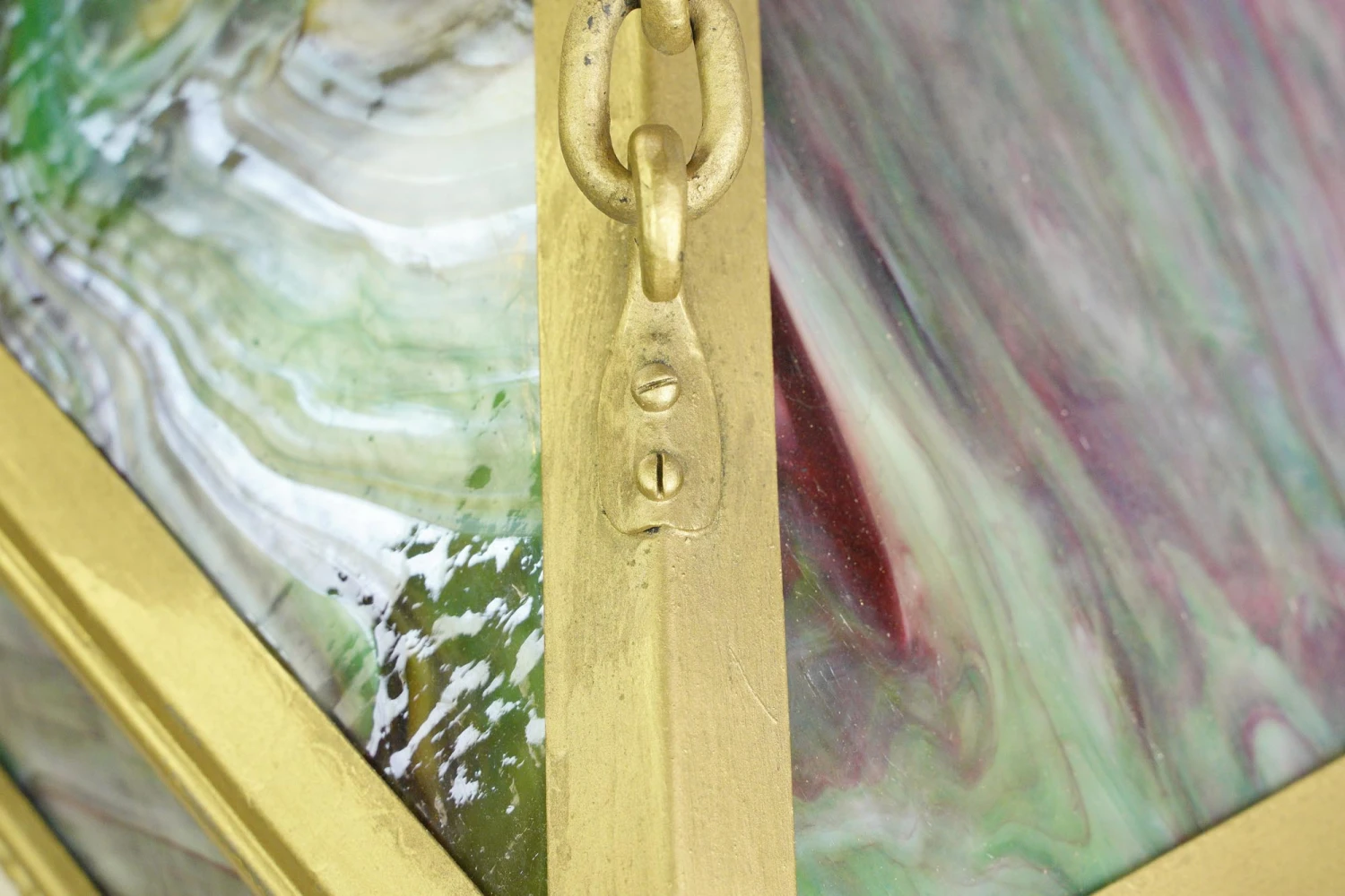 Arts & Crafts Figural Stained Glass Rectangular Brass Pendant Light 8 Arts & Crafts Figural Stained Glass Rectangular Brass Pendant Light - Image 6