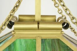 Arts & Crafts Figural Stained Glass Rectangular Brass Pendant Light 22 Arts & Crafts Figural Stained Glass Rectangular Brass Pendant Light -OGT Sale Store q284026 07
