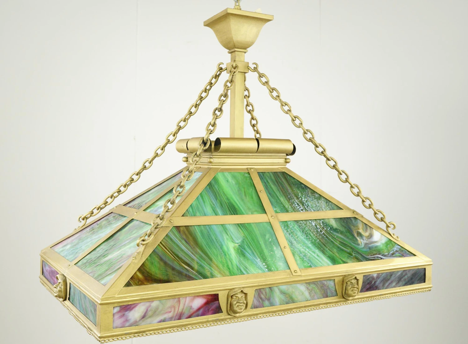 Arts & Crafts Figural Stained Glass Rectangular Brass Pendant Light 10 Arts & Crafts Figural Stained Glass Rectangular Brass Pendant Light - Image 8