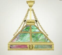 Arts & Crafts Figural Stained Glass Rectangular Brass Pendant Light 25 Arts & Crafts Figural Stained Glass Rectangular Brass Pendant Light -OGT Sale Store q284026 10
