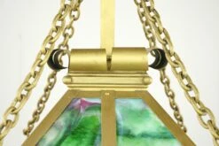 Arts & Crafts Figural Stained Glass Rectangular Brass Pendant Light 27 Arts & Crafts Figural Stained Glass Rectangular Brass Pendant Light -OGT Sale Store q284026 12