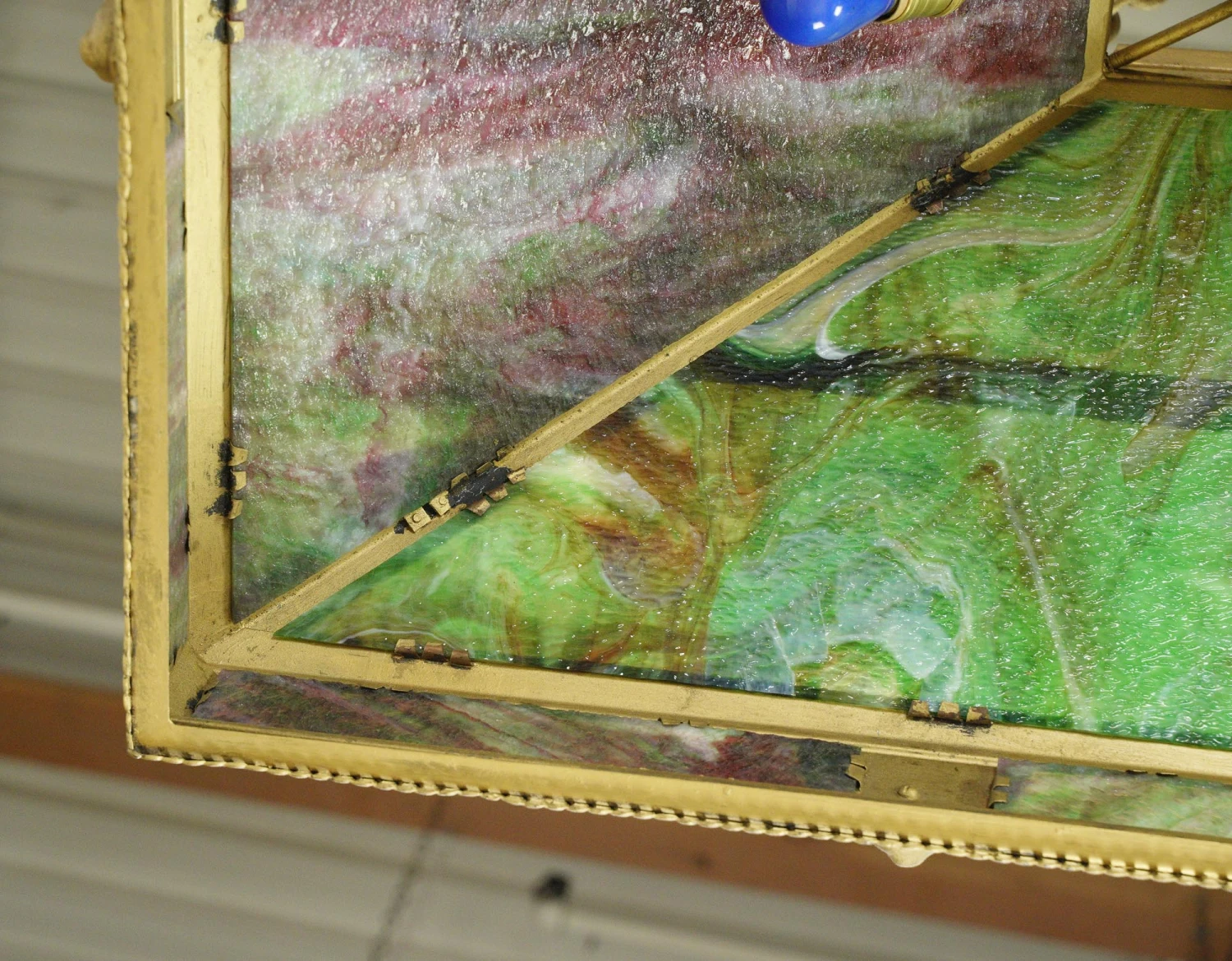 Arts & Crafts Figural Stained Glass Rectangular Brass Pendant Light 16 Arts & Crafts Figural Stained Glass Rectangular Brass Pendant Light - Image 14