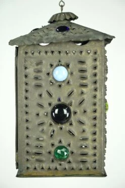 Antique Jeweled Punched Brass Candle Light Lantern 19 Antique Jeweled Punched Brass Candle Light Lantern -OGT Sale Store q284055 07