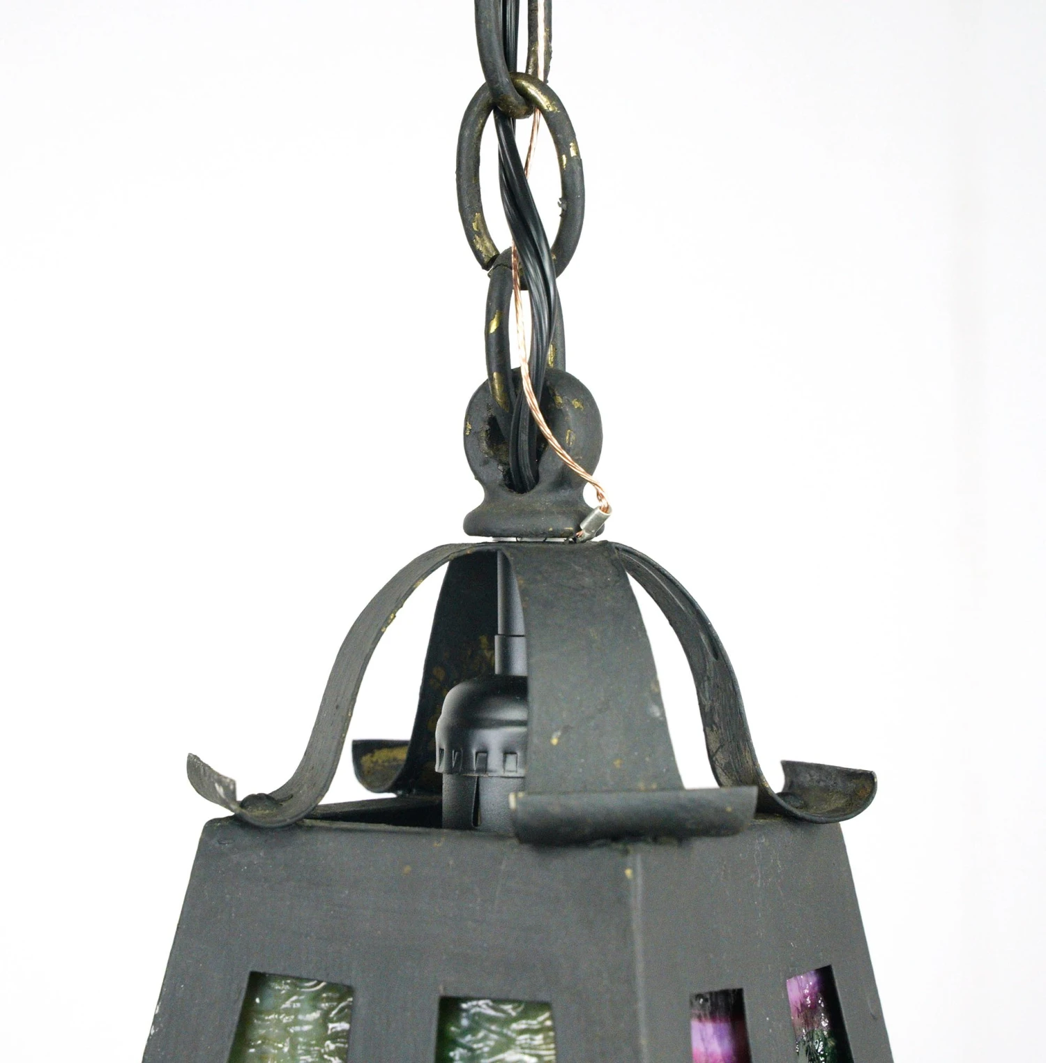 Restored Arts & Crafts 1920s Stained Glass Lantern Pendant Light 7 Restored Arts & Crafts 1920s Stained Glass Lantern Pendant Light - Image 5