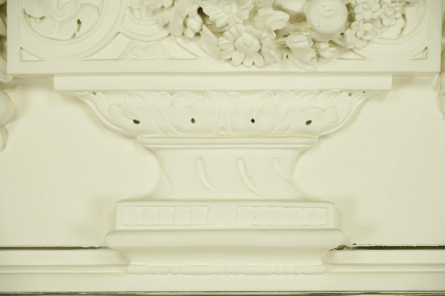 Antique 71 In. Carved Urn White Wooden Overmantel Mirror 8 Antique 71 In. Carved Urn White Wooden Overmantel Mirror - Image 6