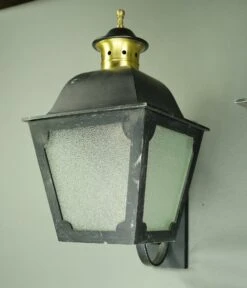 Pair Of Traditional Pebbled Glass Black Steel Wall Lantern Exterior Sconces -OGT Sale Store q284129 06