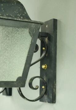 Pair Of Traditional Pebbled Glass Black Steel Wall Lantern Exterior Sconces -OGT Sale Store q284129 07