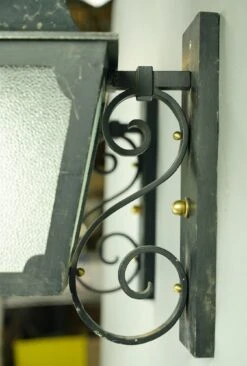 Pair Of Traditional Pebbled Glass Black Steel Wall Lantern Exterior Sconces -OGT Sale Store q284129 08