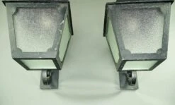 Pair Of Traditional Pebbled Glass Black Steel Wall Lantern Exterior Sconces -OGT Sale Store q284129 09