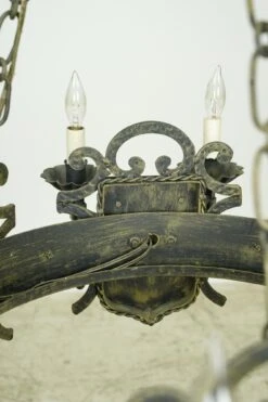 Wrought Iron 12 Arm Hammered Shield Motif Medieval Chandelier -OGT Sale Store q284215 06