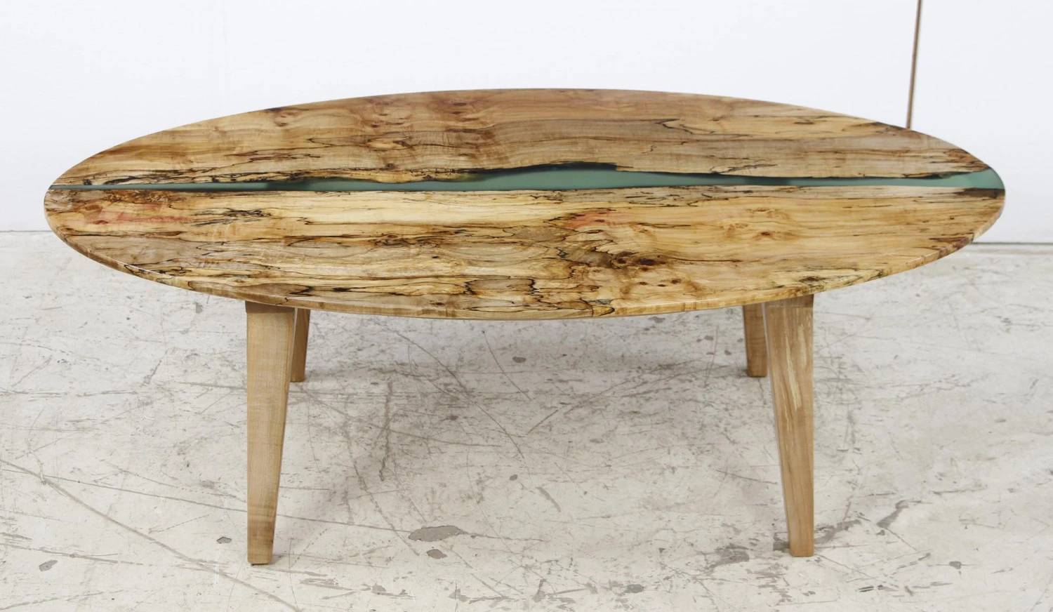 Handcrafted 53 In. Green Resin River Maple Tapered Leg Oval Coffee Table 10 Handcrafted 53 In. Green Resin River Maple Tapered Leg Oval Coffee Table - Image 8