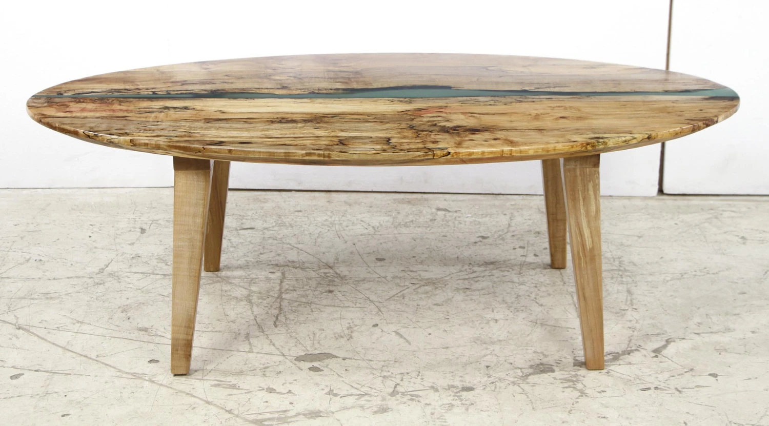 Handcrafted 53 In. Green Resin River Maple Tapered Leg Oval Coffee Table 11 Handcrafted 53 In. Green Resin River Maple Tapered Leg Oval Coffee Table - Image 9