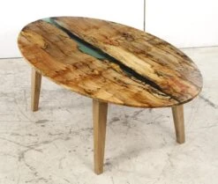 Handcrafted 53 In. Green Resin River Maple Tapered Leg Oval Coffee Table 22 Handcrafted 53 In. Green Resin River Maple Tapered Leg Oval Coffee Table -OGT Sale Store q284259 10