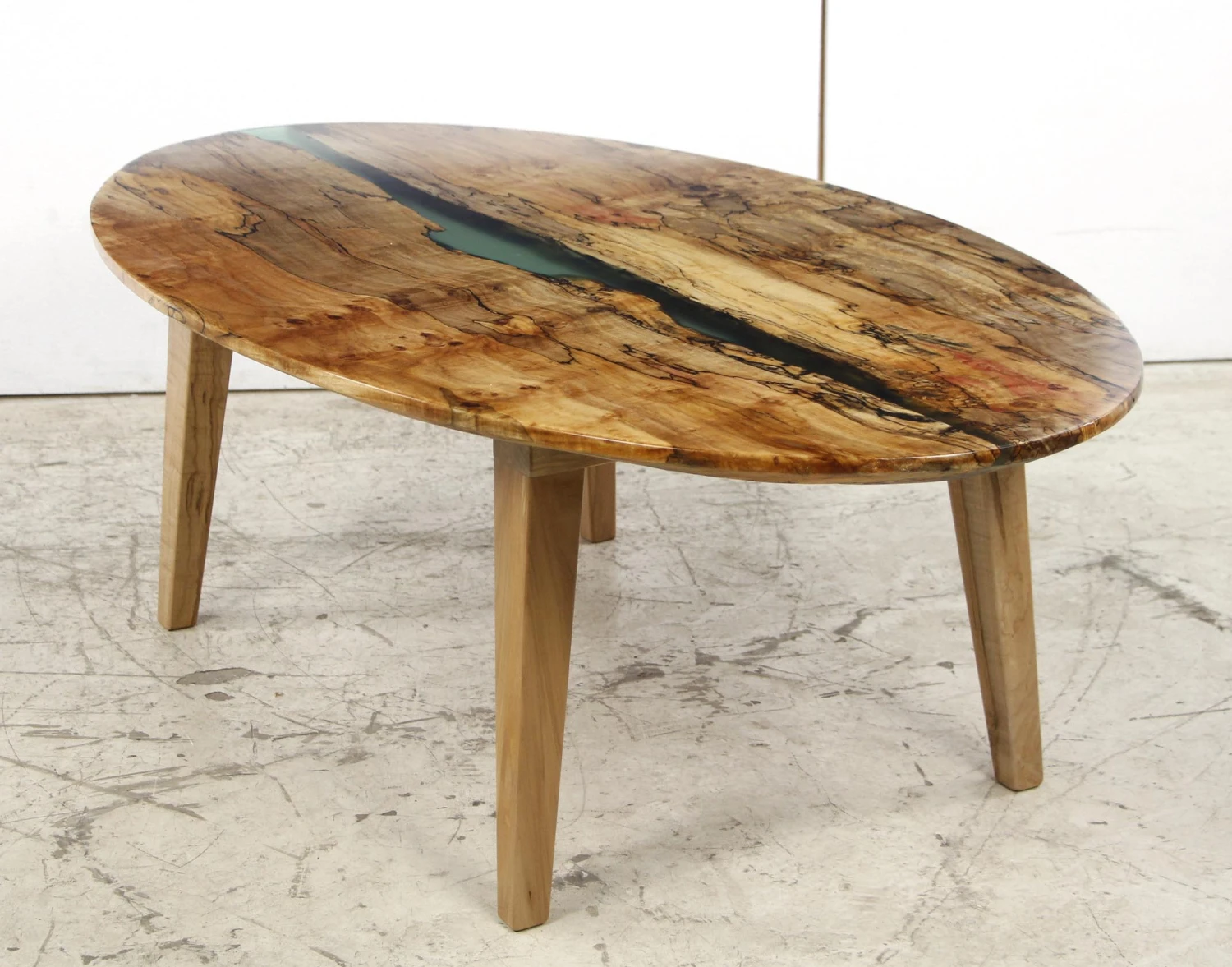 Handcrafted 53 In. Green Resin River Maple Tapered Leg Oval Coffee Table 13 Handcrafted 53 In. Green Resin River Maple Tapered Leg Oval Coffee Table - Image 11