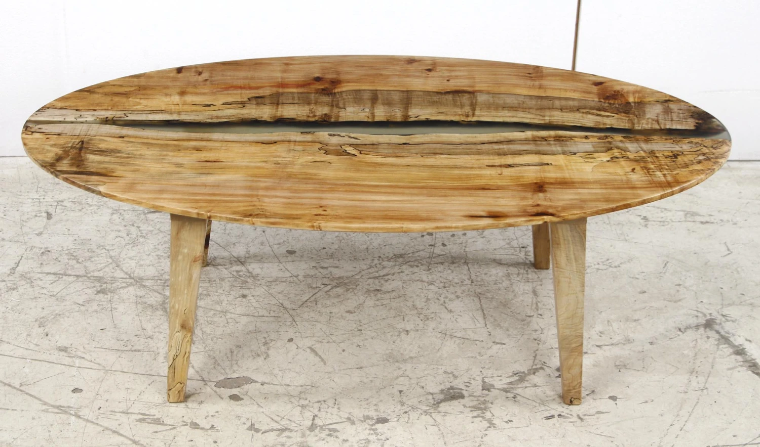 Handcrafted 53 In. Clear Resin River Maple Tapered Leg Oval Coffee Table 9 Handcrafted 53 In. Clear Resin River Maple Tapered Leg Oval Coffee Table - Image 7