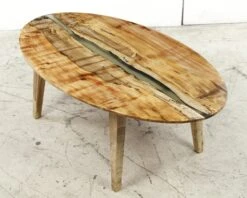 Handcrafted 53 In. Clear Resin River Maple Tapered Leg Oval Coffee Table 20 Handcrafted 53 In. Clear Resin River Maple Tapered Leg Oval Coffee Table -OGT Sale Store q284260 09