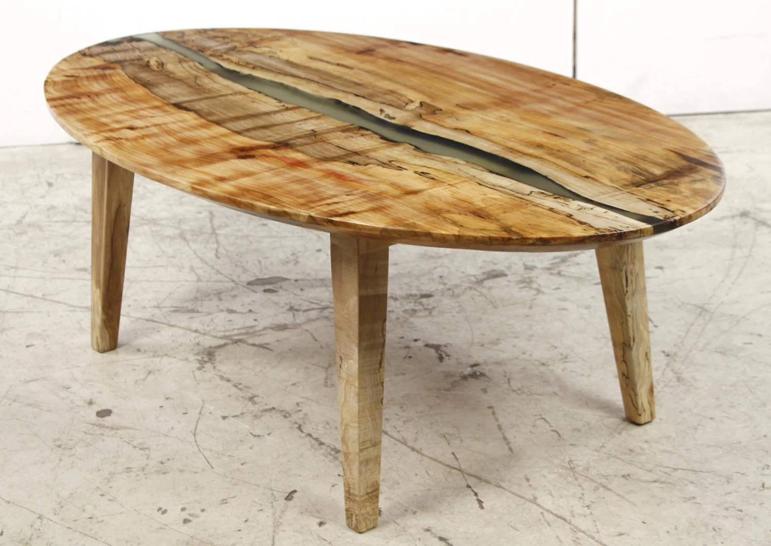 Handcrafted 53 In. Clear Resin River Maple Tapered Leg Oval Coffee Table 12 Handcrafted 53 In. Clear Resin River Maple Tapered Leg Oval Coffee Table - Image 10