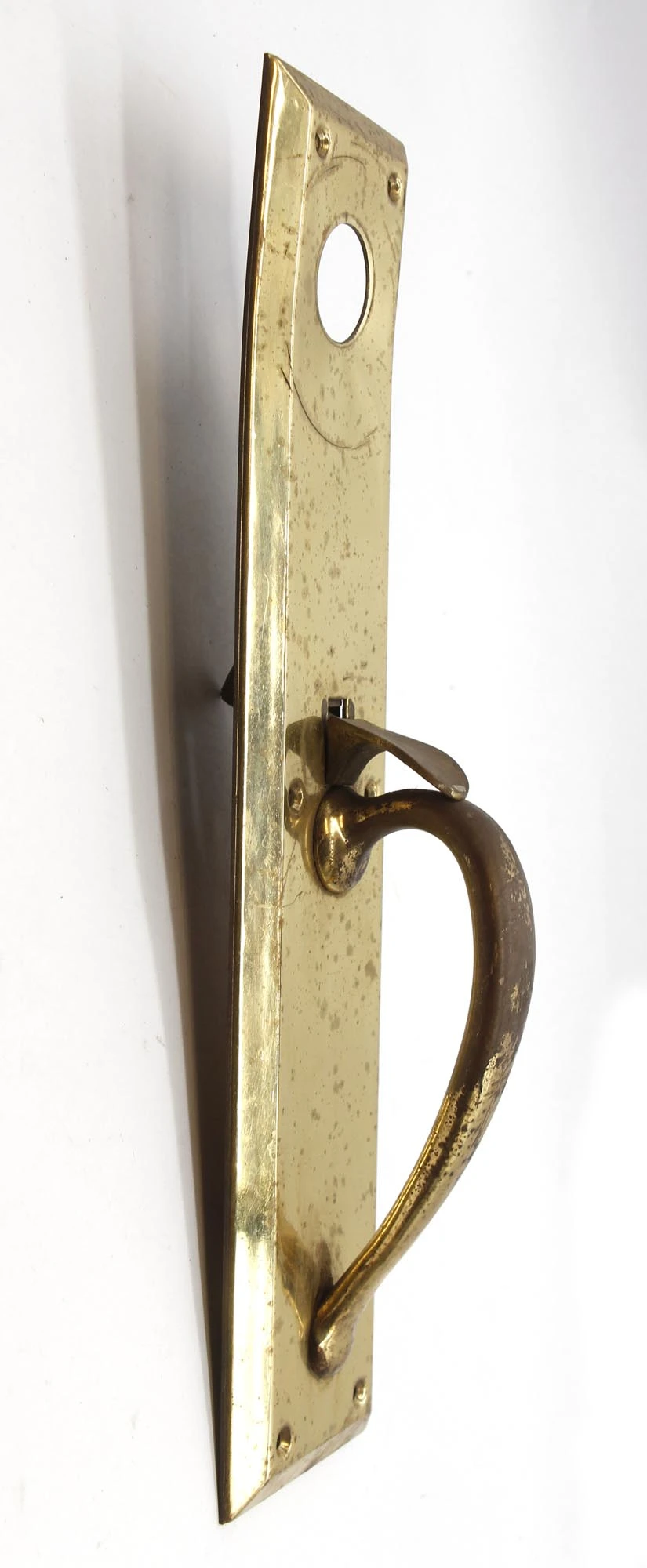 Vintage 14.5 In. Polished Brass Entry Door Pull With Cylinder Lock Insert & Thumb Latch 7 Vintage 14.5 In. Polished Brass Entry Door Pull With Cylinder Lock Insert & Thumb Latch - Image 5
