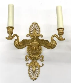Pair Of French Empire Gilded Bronze Two Arm Swan Wall Sconces -OGT Sale Store q284356 04
