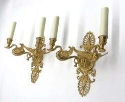 Pair Of French Empire Gilded Bronze Two Arm Swan Wall Sconces -OGT Sale Store q284356 05