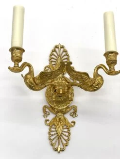 Pair Of French Empire Gilded Bronze Two Arm Swan Wall Sconces -OGT Sale Store q284356 06