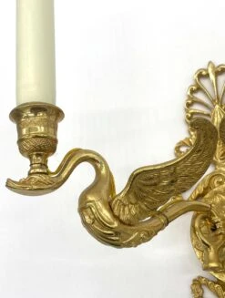 Pair Of French Empire Gilded Bronze Two Arm Swan Wall Sconces -OGT Sale Store q284356 09