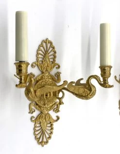 Pair Of French Empire Gilded Bronze Two Arm Swan Wall Sconces -OGT Sale Store q284356 14
