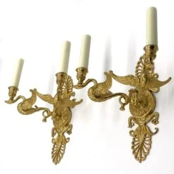 Pair Of French Empire Gilded Bronze Two Arm Swan Wall Sconces -OGT Sale Store q284356 15
