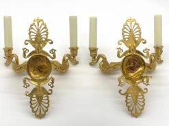 Pair Of French Empire Gilded Bronze Two Arm Swan Wall Sconces -OGT Sale Store q284356 16