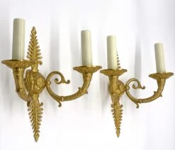 Pair Of Gilded French Bronze Fan Pattern 2 Arm Wall Sconces 20 Pair Of Gilded French Bronze Fan Pattern 2 Arm Wall Sconces -OGT Sale Store q284357 04