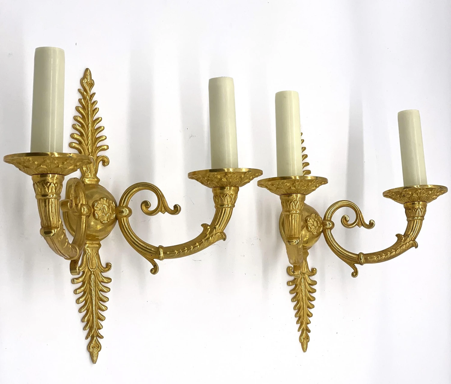 Pair Of Gilded French Bronze Fan Pattern 2 Arm Wall Sconces 6 Pair Of Gilded French Bronze Fan Pattern 2 Arm Wall Sconces - Image 4