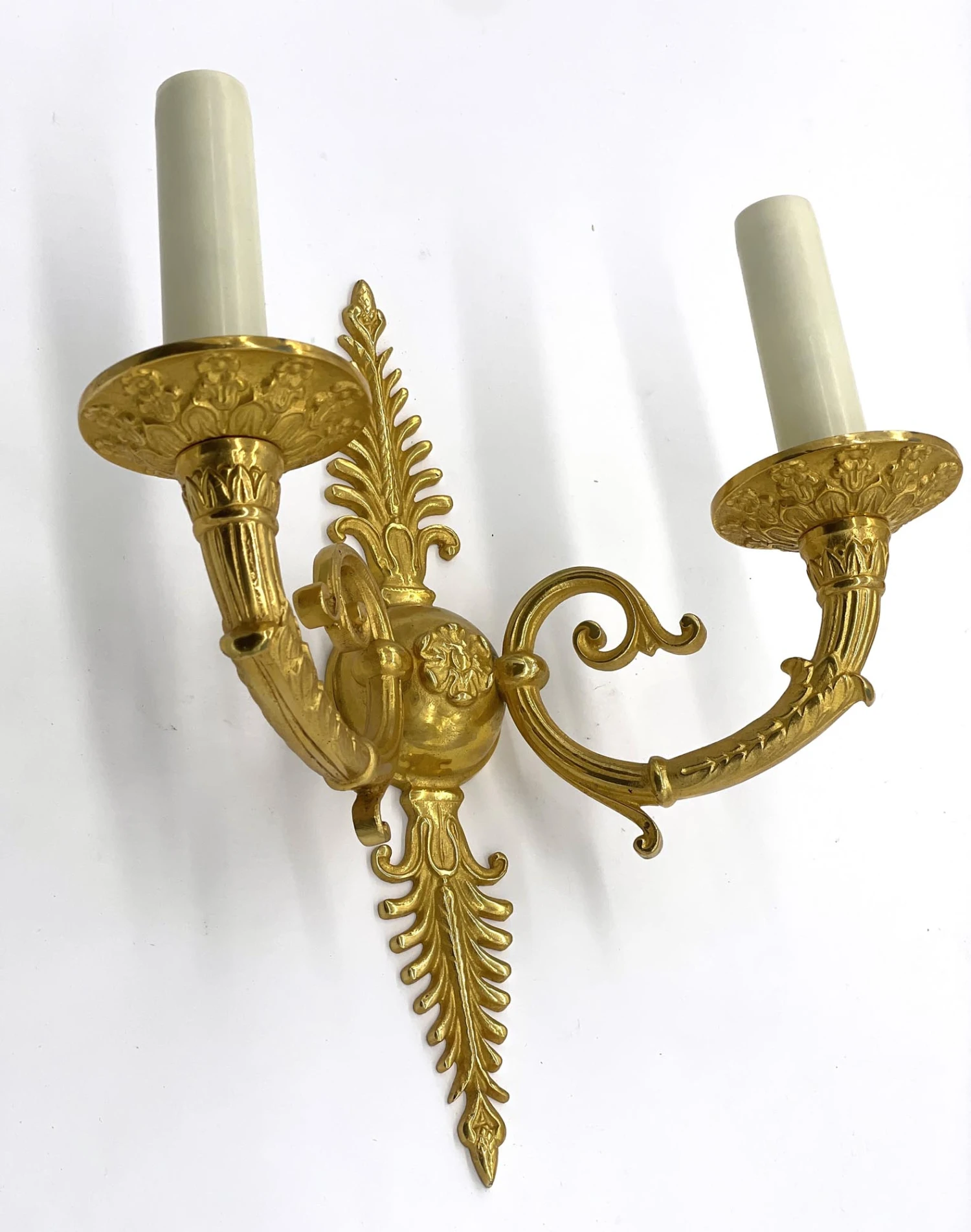 Pair Of Gilded French Bronze Fan Pattern 2 Arm Wall Sconces 7 Pair Of Gilded French Bronze Fan Pattern 2 Arm Wall Sconces - Image 5