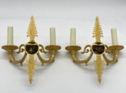 Pair Of Gilded French Bronze Fan Pattern 2 Arm Wall Sconces 22 Pair Of Gilded French Bronze Fan Pattern 2 Arm Wall Sconces -OGT Sale Store q284357 06
