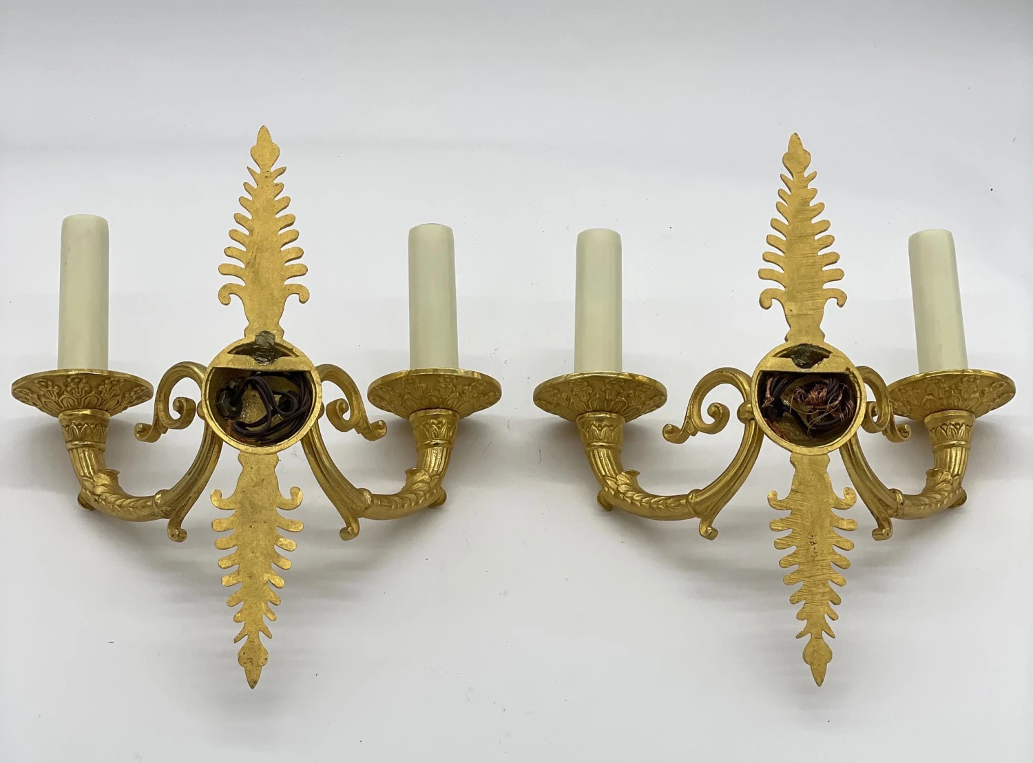 Pair Of Gilded French Bronze Fan Pattern 2 Arm Wall Sconces 8 Pair Of Gilded French Bronze Fan Pattern 2 Arm Wall Sconces - Image 6