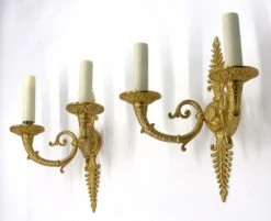Pair Of Gilded French Bronze Fan Pattern 2 Arm Wall Sconces 23 Pair Of Gilded French Bronze Fan Pattern 2 Arm Wall Sconces -OGT Sale Store q284357 07