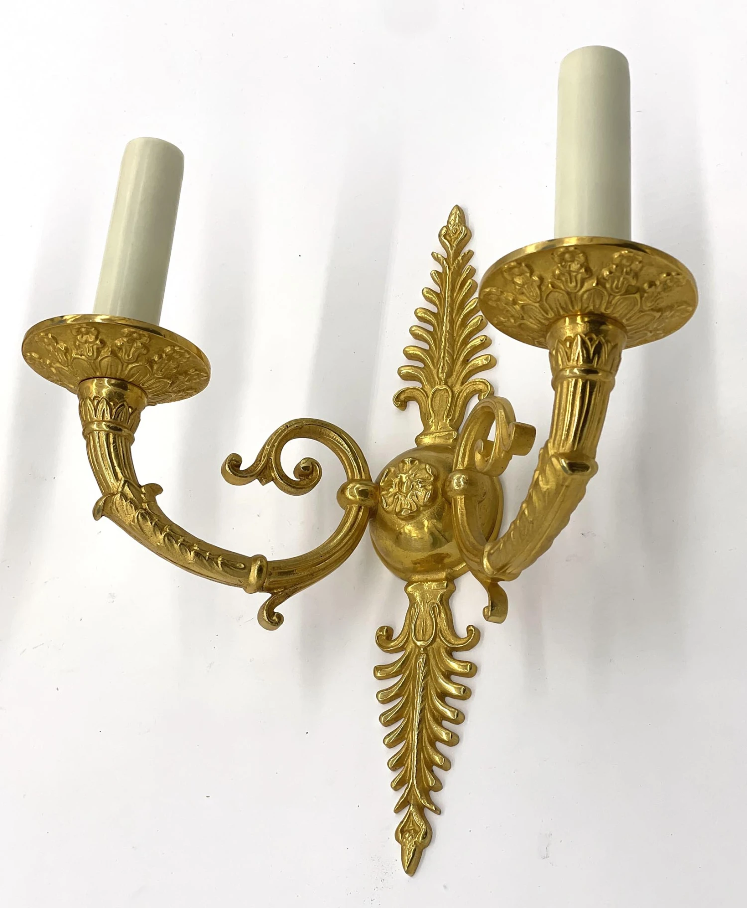 Pair Of Gilded French Bronze Fan Pattern 2 Arm Wall Sconces 10 Pair Of Gilded French Bronze Fan Pattern 2 Arm Wall Sconces - Image 8